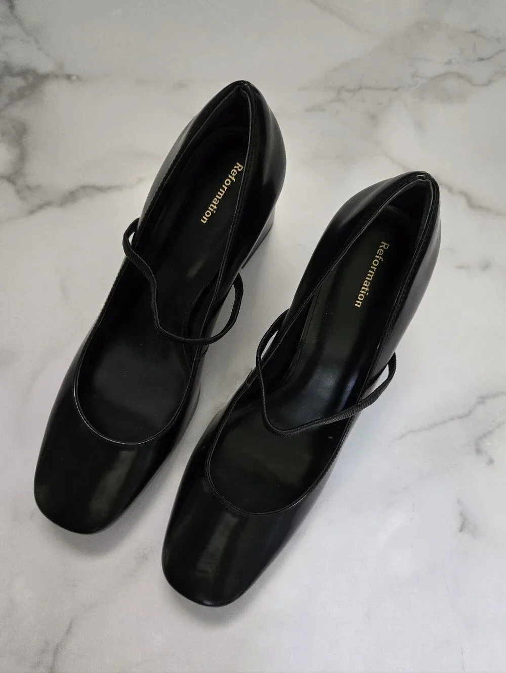 Reformation Natalie Mary Jane Black Leather Pumps Heels Size 9